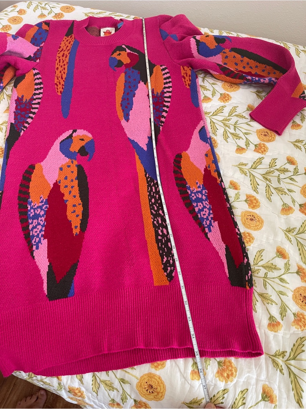 FARM Rio Hot Pink Parrot‑Print Knit Dress - Long Sleeve - Size S - Picture 10 of 12